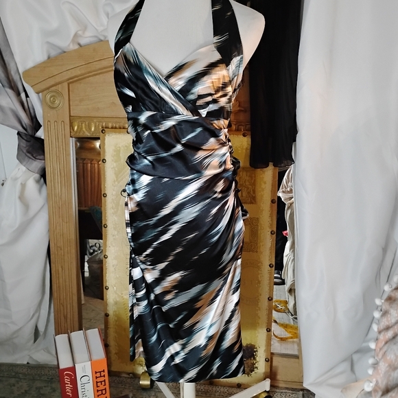 London Times Dresses & Skirts - Silky Form Fitted Pin Up Vibe. Blues, Cream &  Browns. London Times Halter Dress